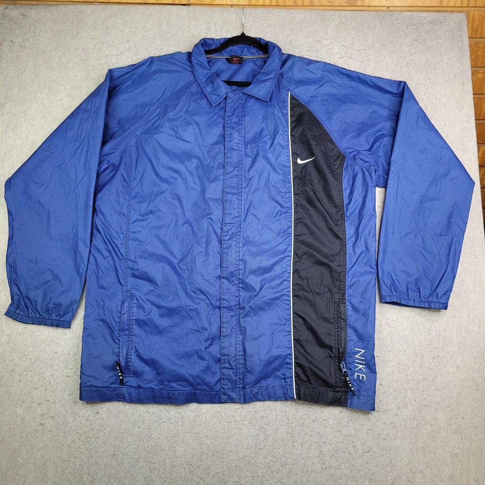 Vintage Nike Rain Jacket Nylon Mens 2XL Blue Black Full Zip Outdoor 90s